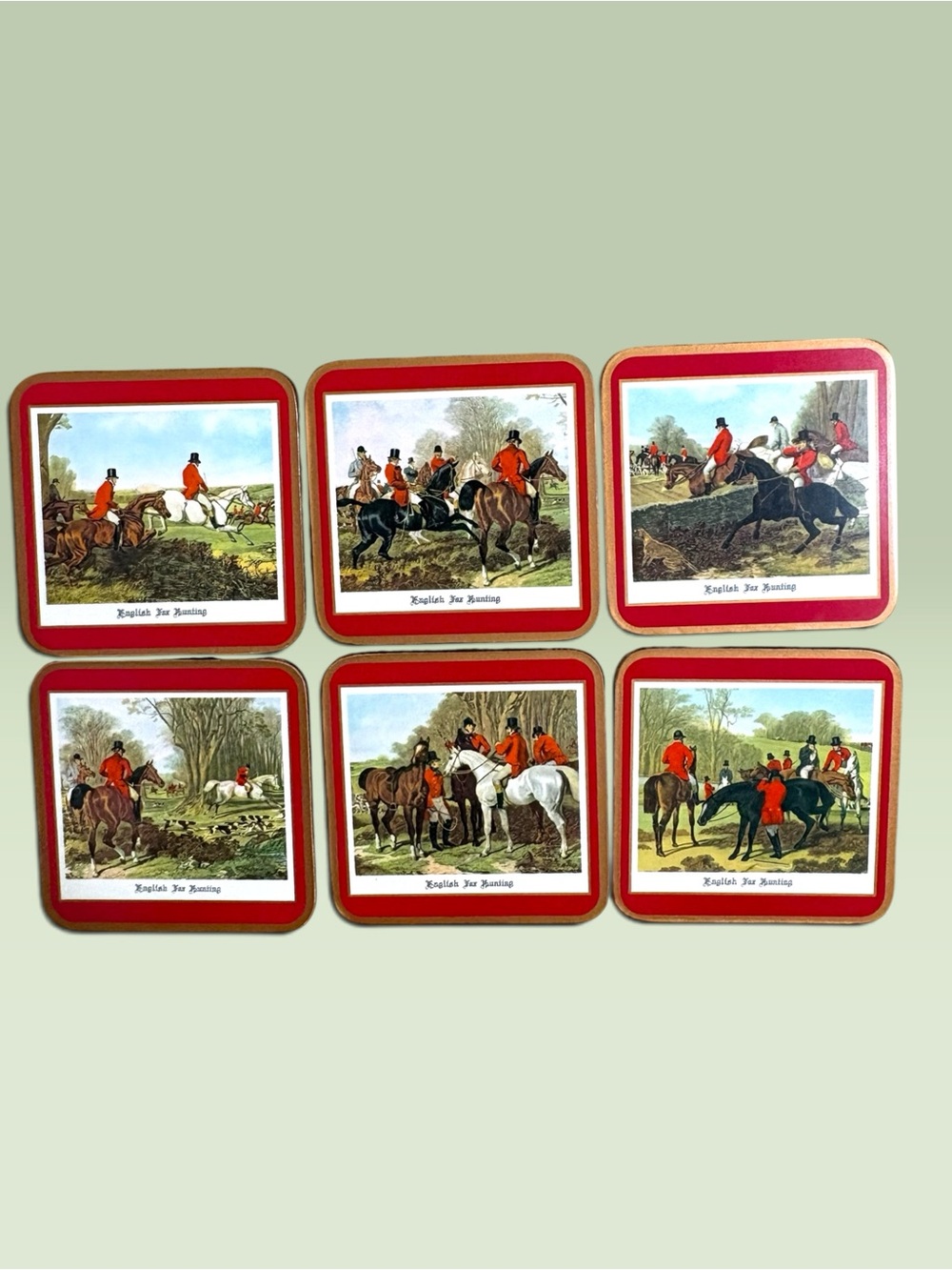 Vintage Pimpernel English Fox
Hunting Coaster Horse Dog Scarlet
Set of 6